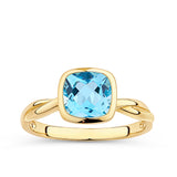 Cushion Cut Swiss Blue Topaz Twist Bezel Set Ring in 9ct Yellow Gold