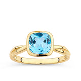 Cushion Cut Swiss Blue Topaz Twist Bezel Set Ring in 9ct Yellow Gold