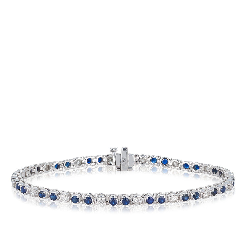 Diamond & Sapphire Tennis Bracelet in 9ct White Gold