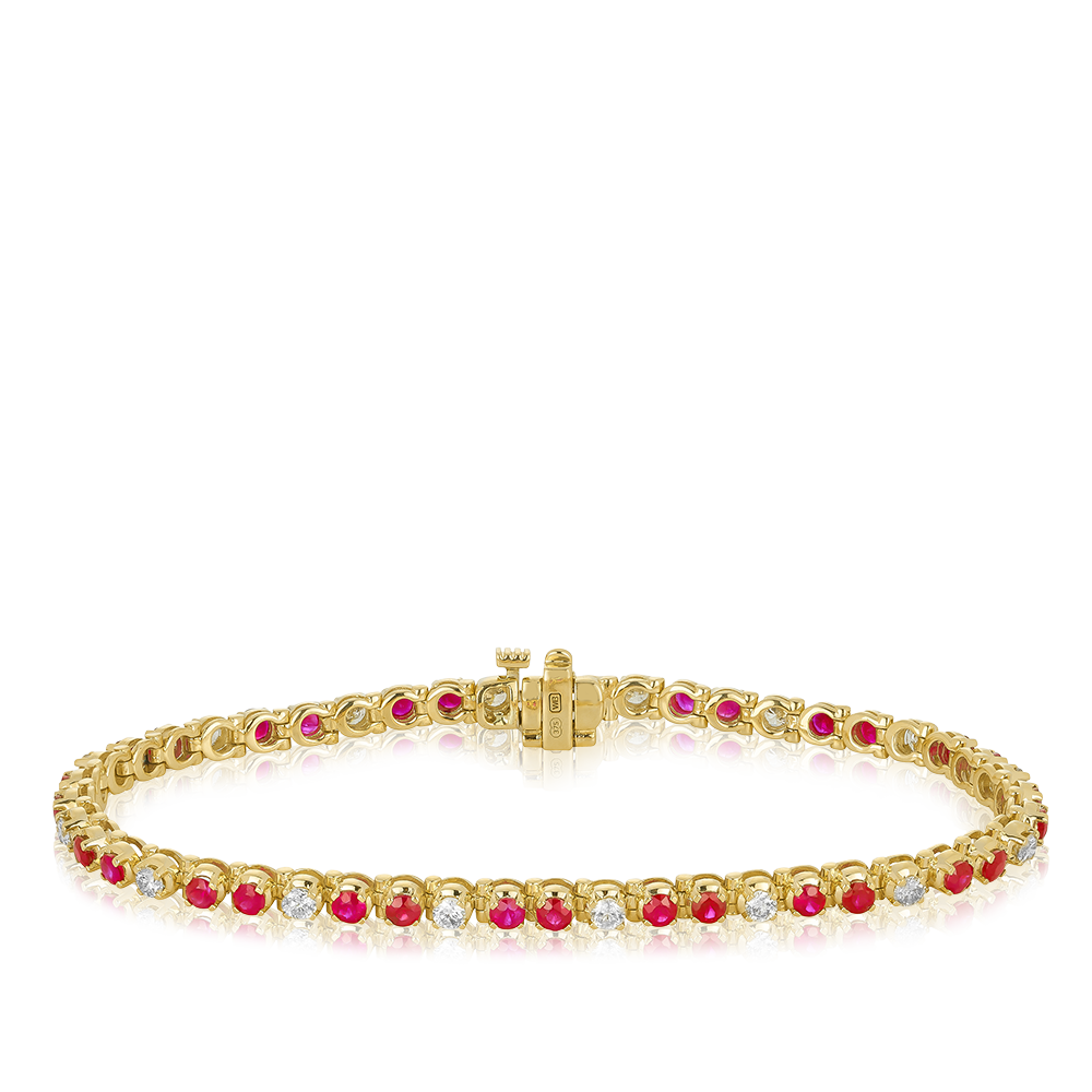 Diamond & Ruby Tennis Bracelet in 9ct Yellow Gold