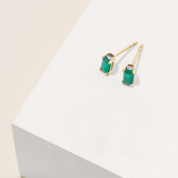 Emerald & Diamond Claw and Channel Set Earrings in 9ct Yellow Gold