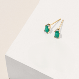 Emerald & Diamond Claw and Channel Set Earrings in 9ct Yellow Gold