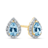 Topaz & 0.14ct TW Diamond Halo Stud Earrings in 9ct Yellow Gold