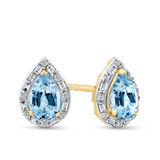 Topaz & 0.14ct TW Diamond Halo Stud Earrings in 9ct Yellow Gold