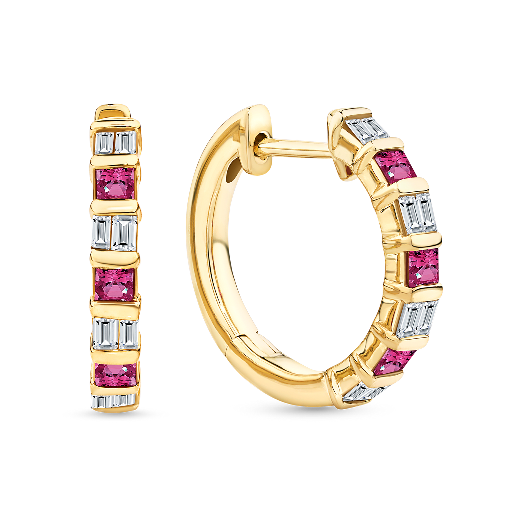 Ruby & 0.20ct TW Diamond Huggie Earrings in 9ct Yellow Gold