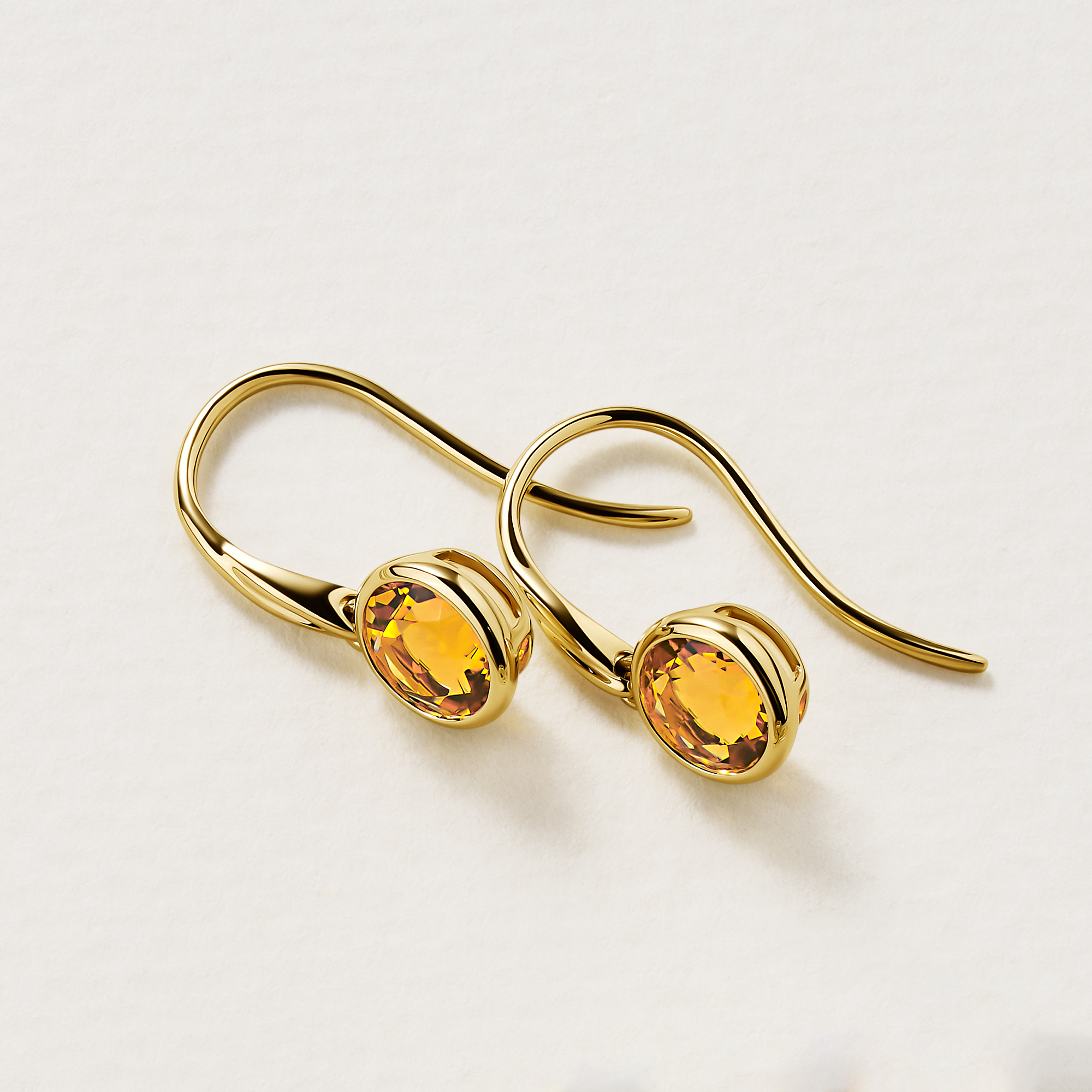 Round Citrine Twist Bezel Set Drop Earrings in 9ct Yellow Gold