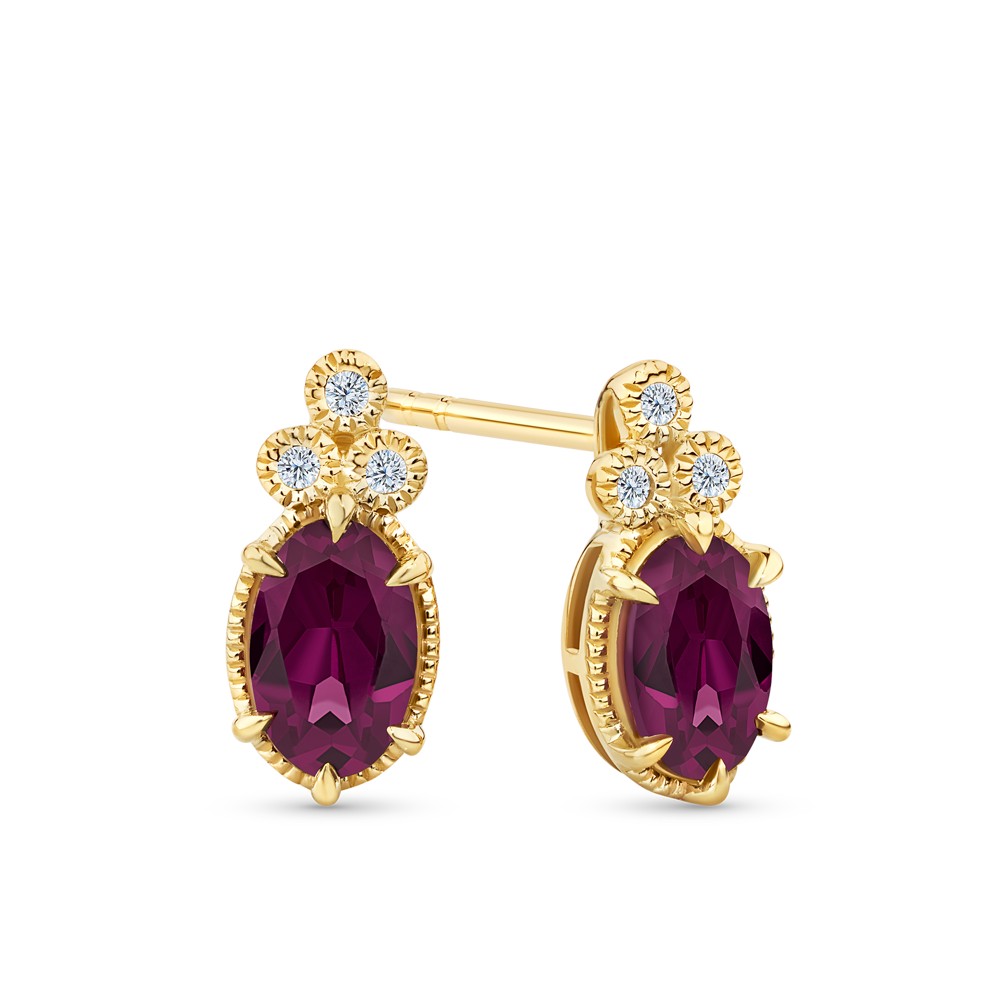 Rhodolite Garnet & 1.20ct TW Diamond Stud Earrings in 9ct Yellow Gold