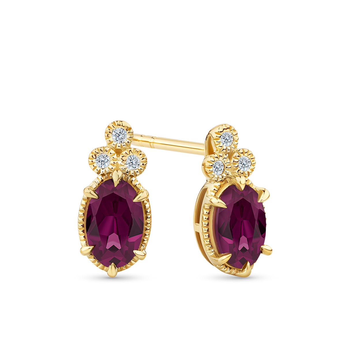 Rhodolite Garnet & 1.20ct TW Diamond Stud Earrings in 9ct Yellow Gold