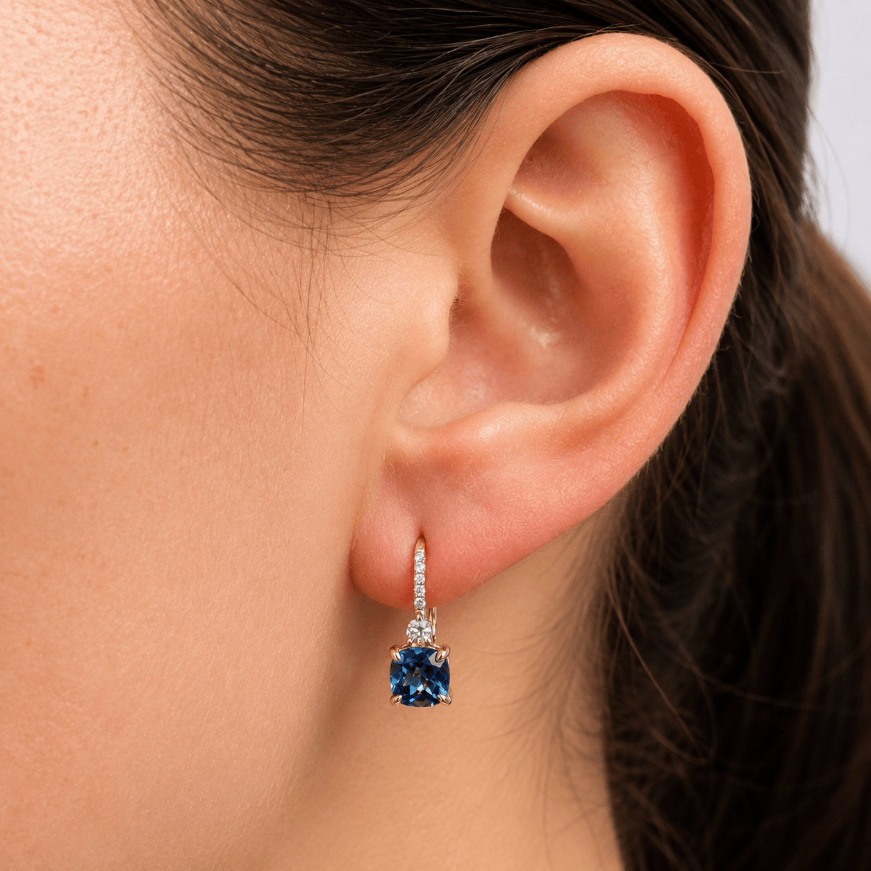 London Blue Topaz & Diamond Checkerboard Drop Earrings in 9ct Yellow Gold