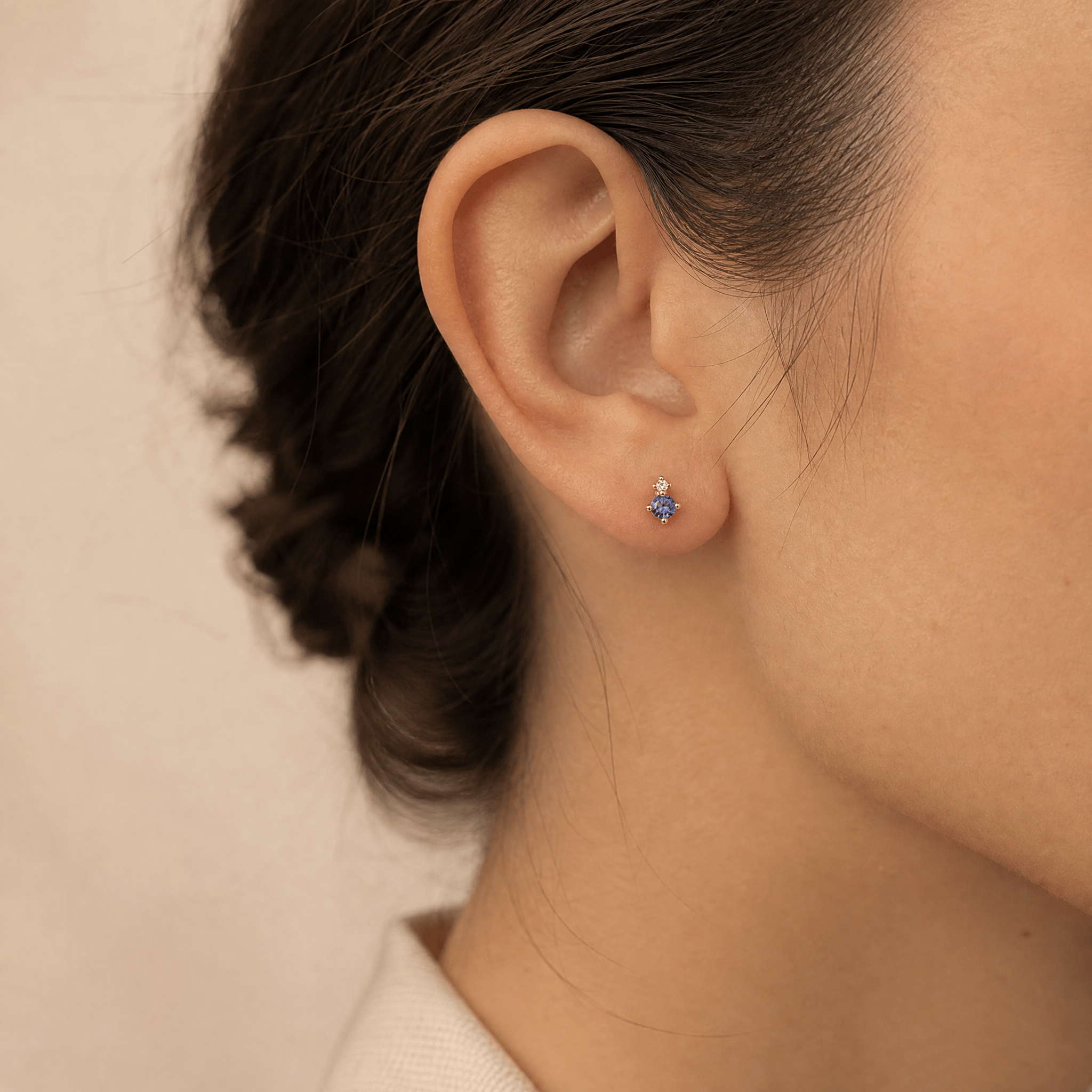 Petite Tanzanite & Diamond Earrings in 9ct Yellow Gold