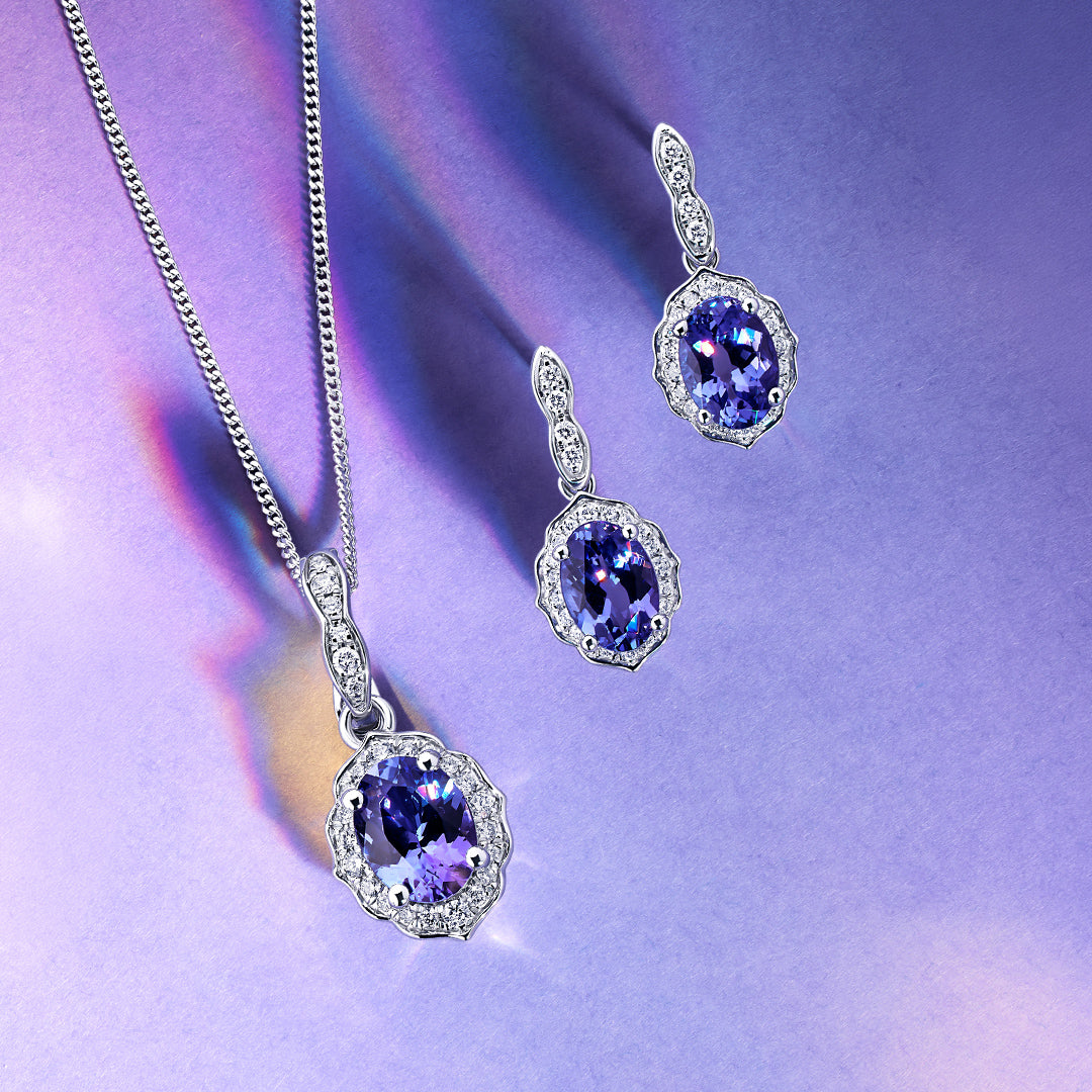Tanzanite and Diamond Drop Earrings in 9ct White Gold
