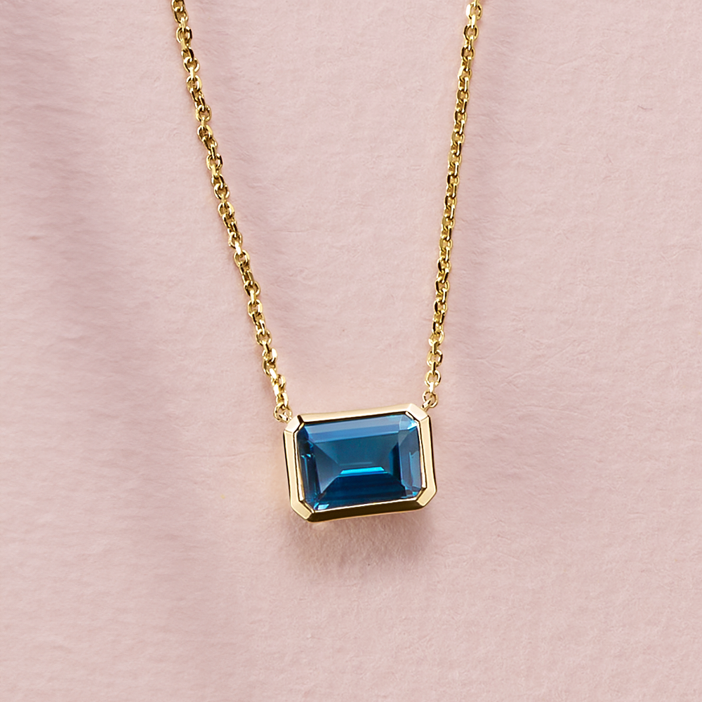 London Blue Topaz Emerald Cut Necklace in 9ct Yellow Gold