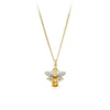 Front-on view of the Wallace Bishop 0.04 TDW Round Citrine & Diamond Bee Pendant in 9ct Yellow Gold, reference 93PCBEE9Y. The pendant features a round natural citrine as the bee's body, accented by round brilliant cut natural diamonds along the wings.