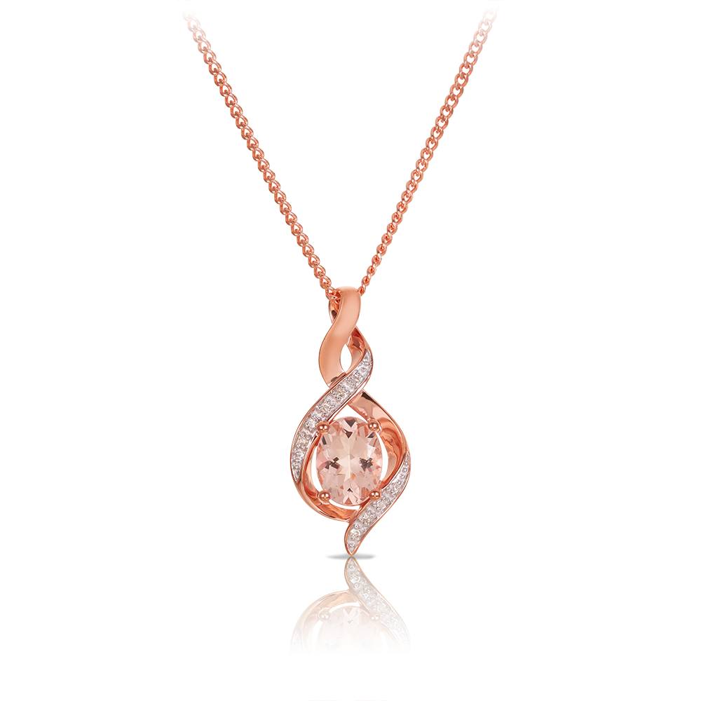 Oval Cut Morganite and Diamond Pendant in 9ct Rose Gold