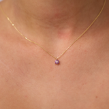 Amethyst & Diamond Flower Pendant in 9ct Yellow Gold