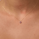 Amethyst & Diamond Flower Pendant in 9ct Yellow Gold