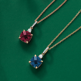 London Blue Topaz & Diamond Checkerboard Pendant in 9ct Yellow Gold