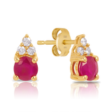 Ruby & Diamond Stud Earrings in 9ct Yellow Gold