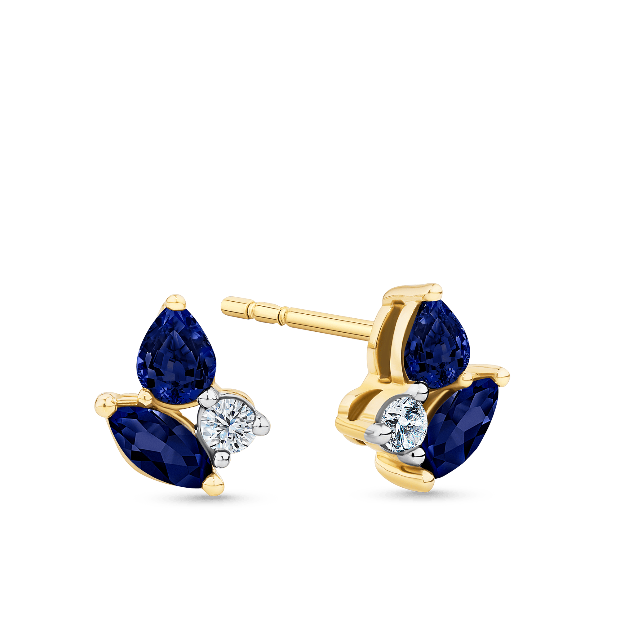 Sapphire & Diamond Cluster Earrings in 9ct Yellow Gold
