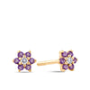Amethyst & Diamond Floral Stud Earrings in 9ct Yellow Gold