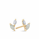 Marquise Cut White Opal and Lab-Grown Diamond Stud Earrings in 9ct Yellow Gold