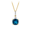 London Blue Topaz & Diamond Checkerboard Pendant in 9ct Yellow Gold
