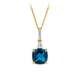London Blue Topaz & Diamond Checkerboard Pendant in 9ct Yellow Gold