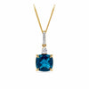 London Blue Topaz & Diamond Checkerboard Pendant in 9ct Yellow Gold