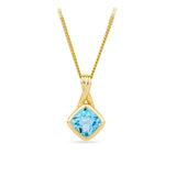 Cushion Cut Swiss Blue Topaz Twist Bezel Set Pendant in 9ct Yellow Gold