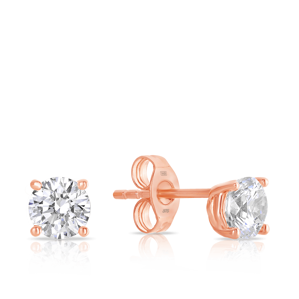 9ct Rose Gold Cubic Zirconia Stud Earrings