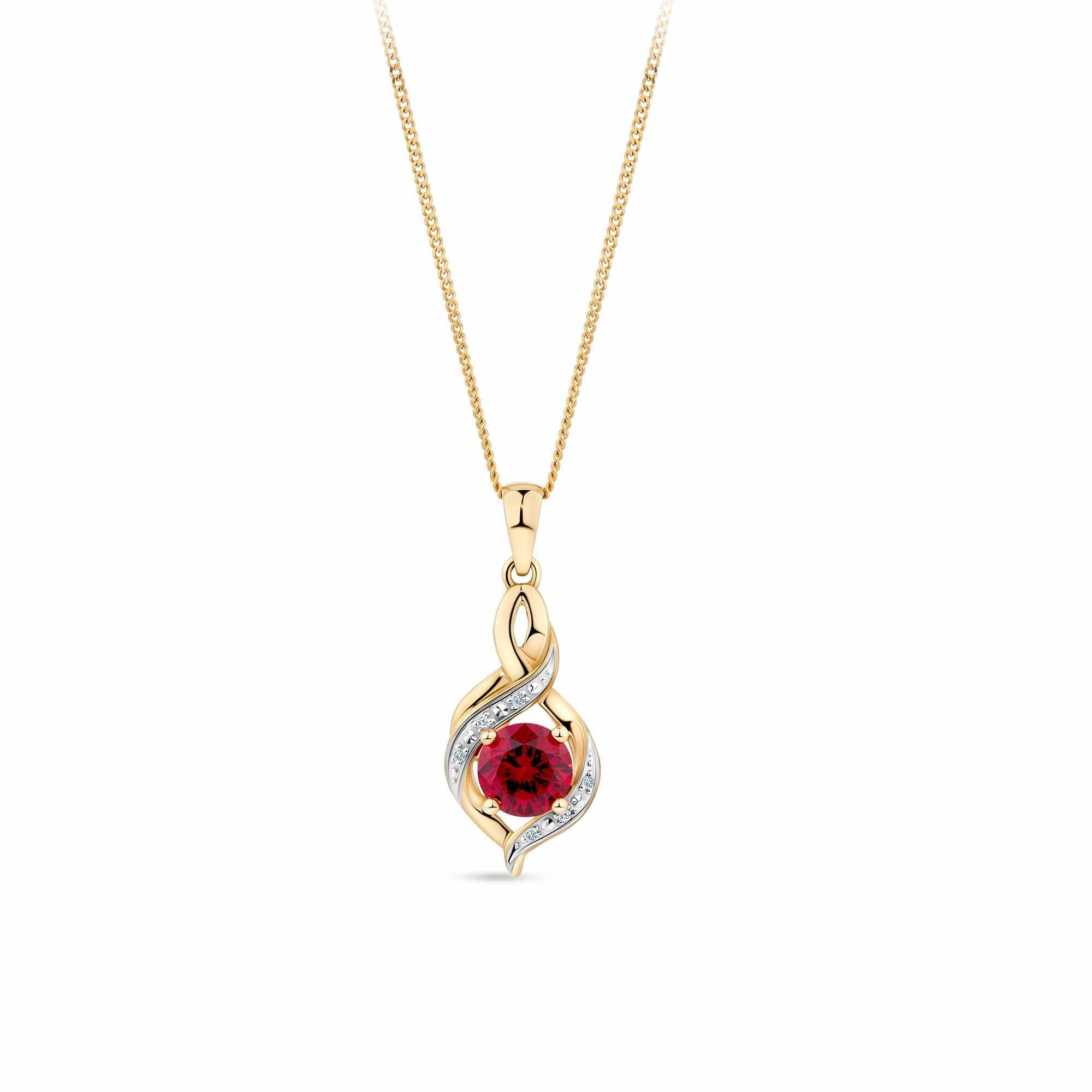 Created Ruby and Diamond Pendant Necklace in 9ct Yellow Gold