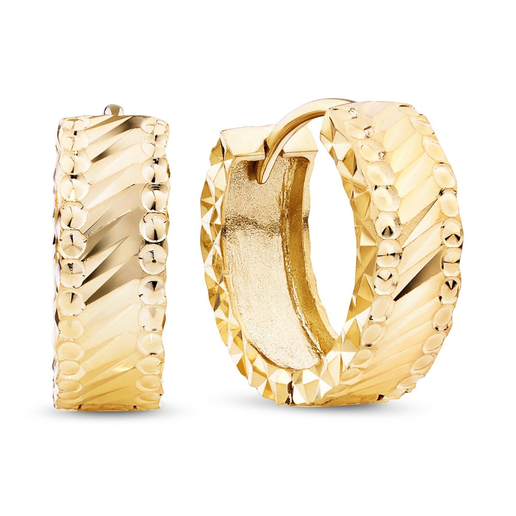 9ct Yellow Gold Diamond Cut Huggie Earrings - Wallace Bishop
