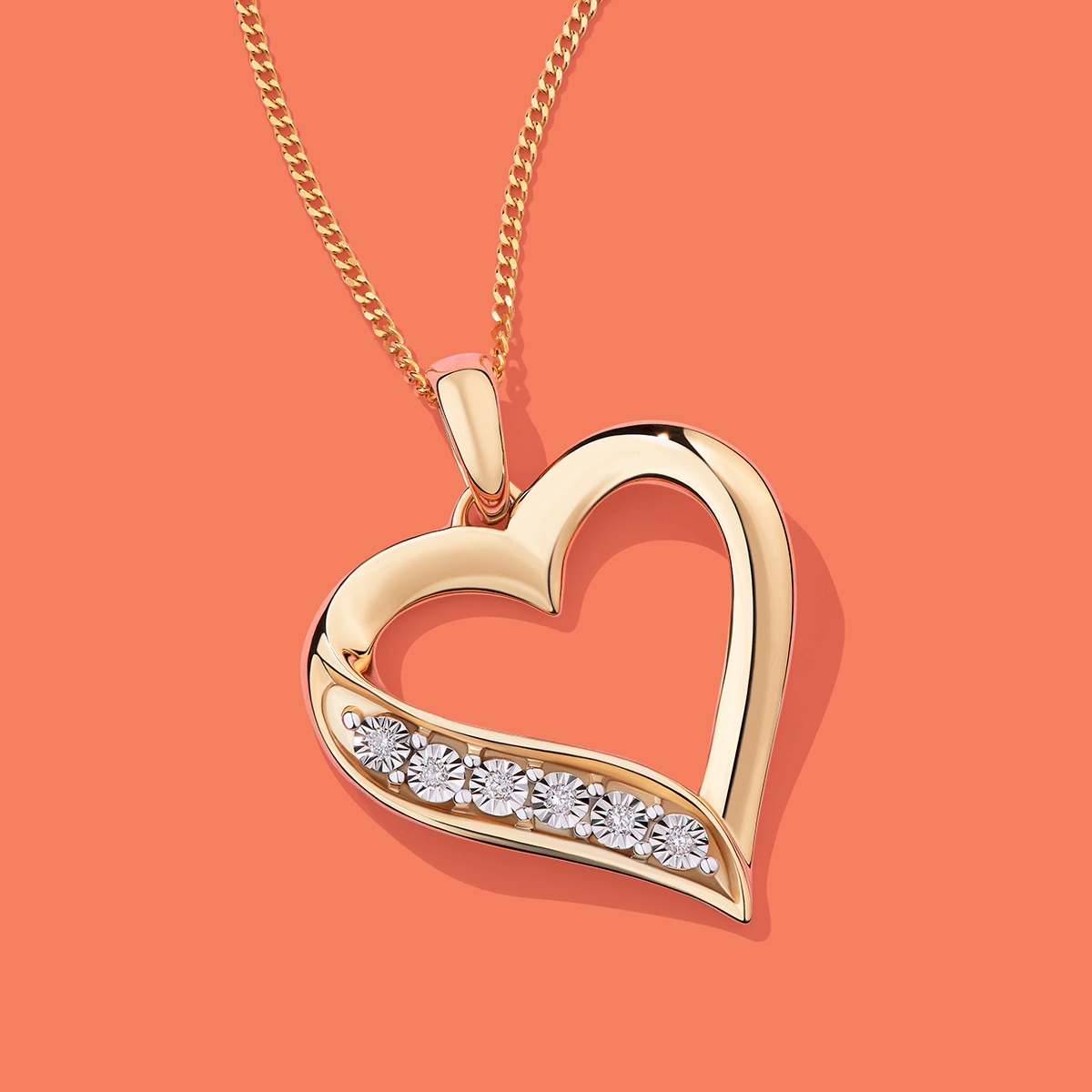 Diamond Heart Pendant in 9ct Yellow Gold