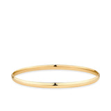 Solid round bangle in 9ct yellow gold featuring a classic polished design with a 4mm width and 65mm size.