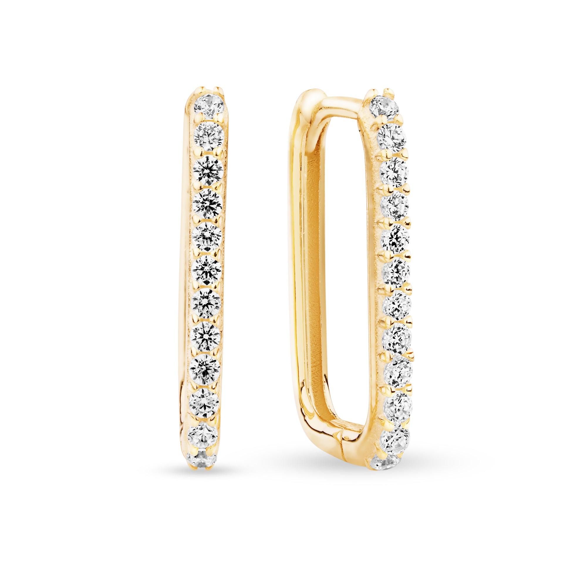 Rectangular Cubic Zirconia Huggies in 9ct Yellow Gold