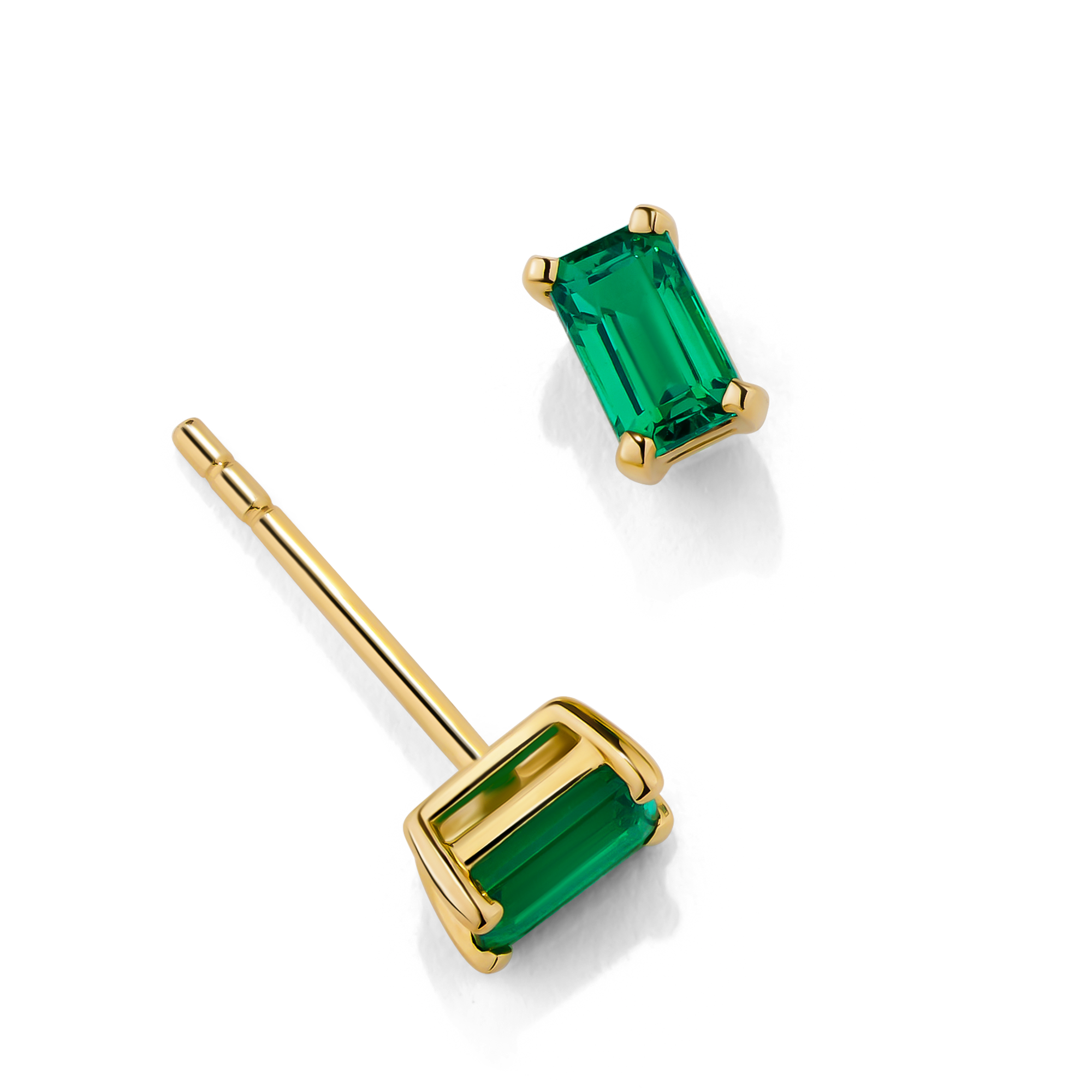 Created Emerald Stud Earrings in 9ct Yellow Gold