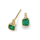 Created Emerald & Diamond Cushion Stud Earrings in 9ct Yellow Gold