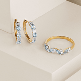Aquamarine & Diamond Huggie Hoop Earrings in 9ct Yellow Gold