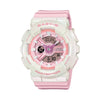 Casio BABY-G BA110PD-4A analogue digital watch with pink resin band, rose gold dial accents, and shock-resistant oversized design.