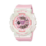 Casio BABY-G BA110PD-4A analogue digital watch with pink resin band, rose gold dial accents, and shock-resistant oversized design.