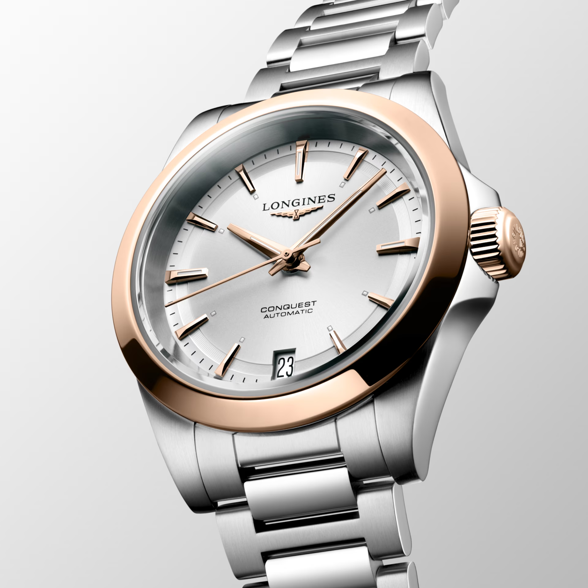 Longines Conquest Women's 34mm Stainless Steel and 18ct Rose Gold Automatic Watch L3.430.5.72.6