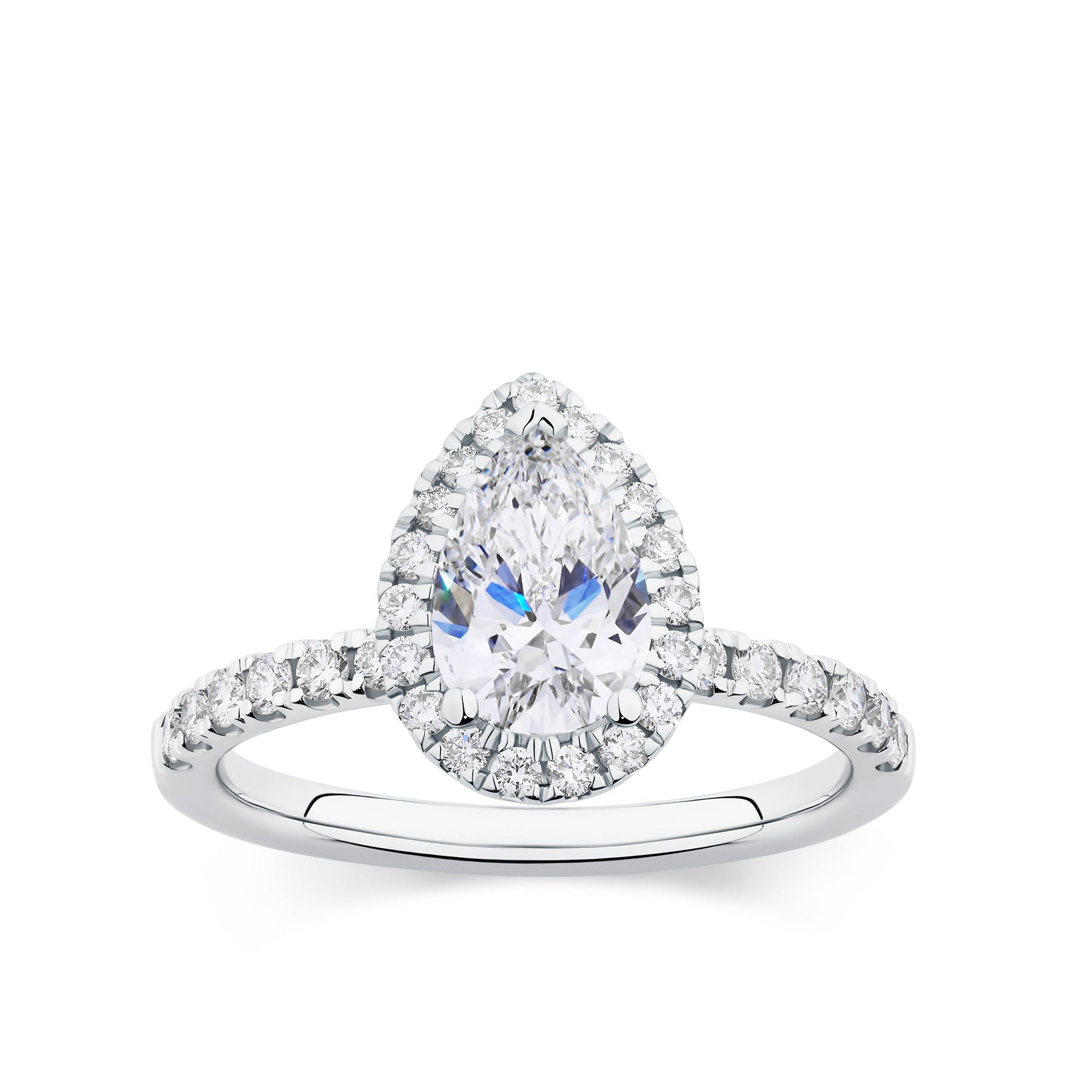 Everlasting 1.79ct TW Pear Lab-Grown Diamond Classic Halo Pave Band Engagement Ring in 18ct White Gold