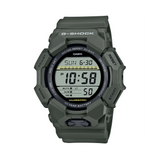 Casio G-SHOCK GD010-3D digital watch featuring green bio-based resin band and case, LCD display, LED backlight, and shock-resistant design.