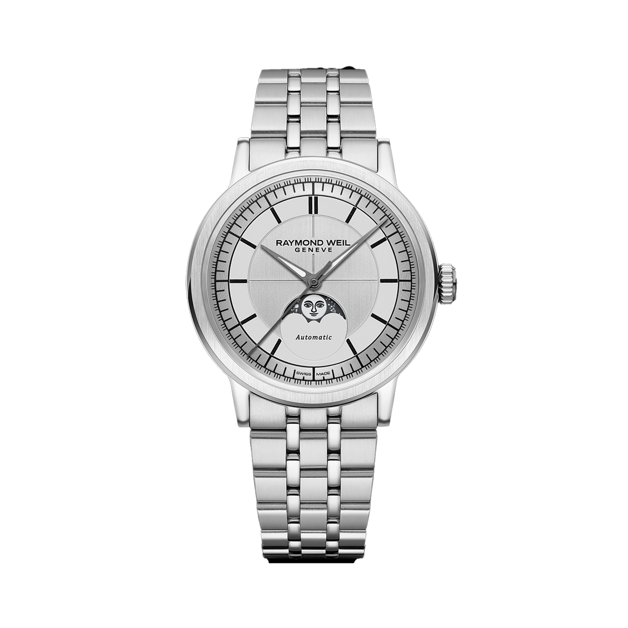 Raymond Weil Millesime Men's 39.50mm Silver Automatic Moon Phase Watch 2945-ST-65001