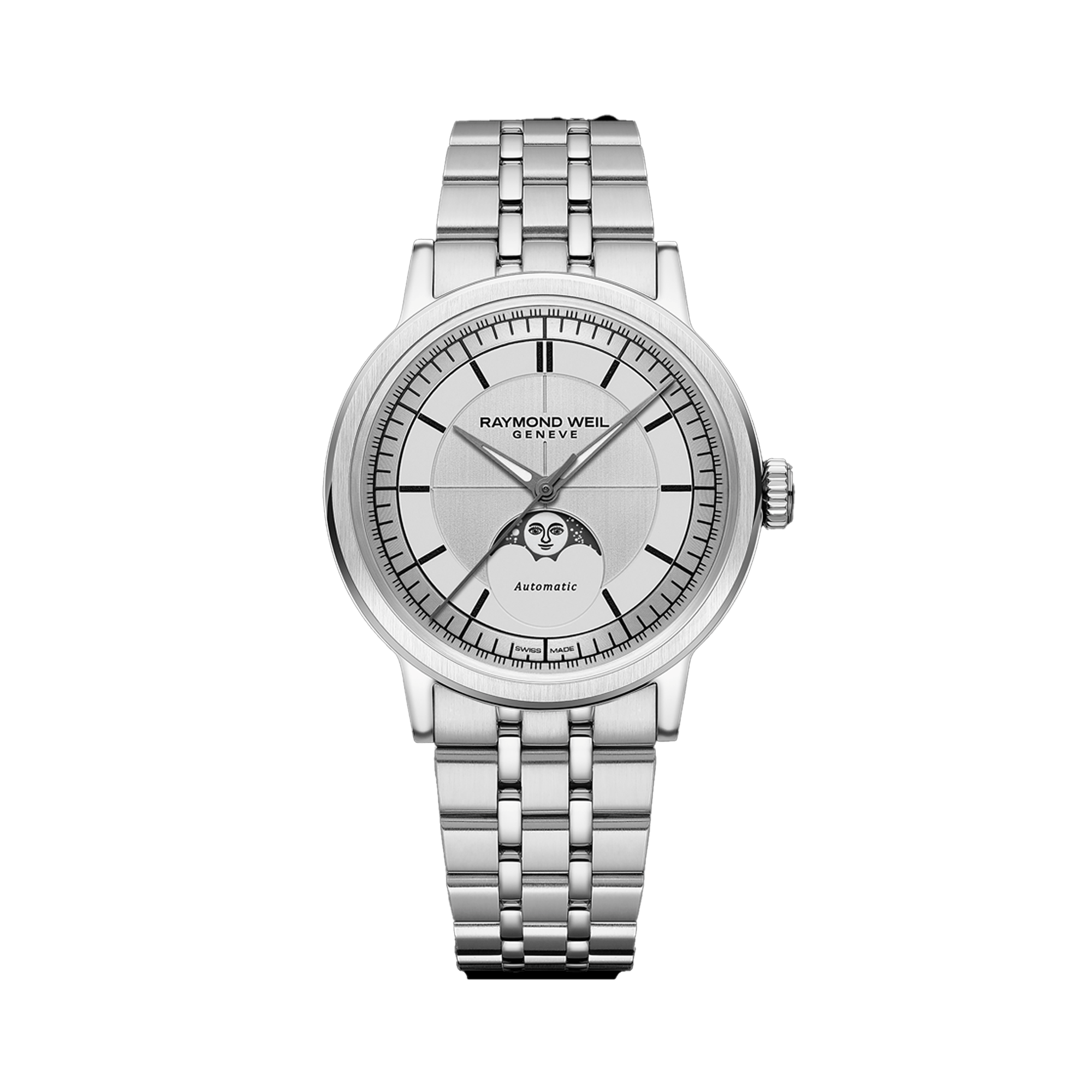 Raymond Weil Millesime Men's 39.50mm Silver Automatic Moon Phase Watch 2945-ST-65001