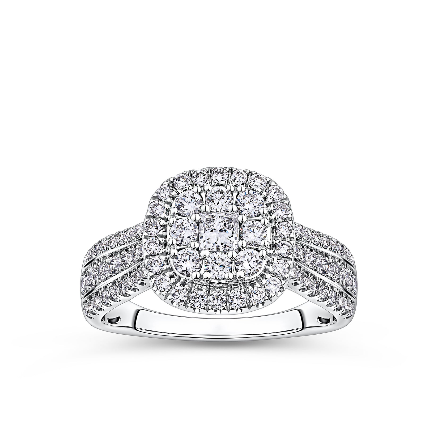 Everlasting 1.00ct TW Princess Lab-Grown Diamond Double Halo Engagement Ring in 9ct White Gold