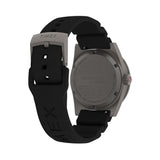 Timex Deepwater Reef 200 Titanium Automatic men’s watch with orange dial, black HNBR synthetic rubber strap, and brushed 41mm titanium case featuring a unidirectional dive bezel in a rugged professional dive watch design.