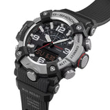 Casio G-SHOCK Mudmaster GGB100XM-1A analogue digital watch with black carbon fibre bezel, rugged resin band, and mud-resistant outdoor design.