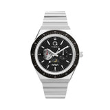 Q Timex x NASA men’s watch with black multifunction dial, stainless steel bracelet, and 40mm stainless steel case featuring space-inspired sub-dials and retro Q Timex styling.