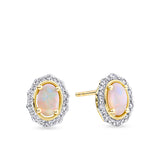 Bluebird™ Solid White Opal & Diamond Stud Earrings in 9ct Yellow Gold